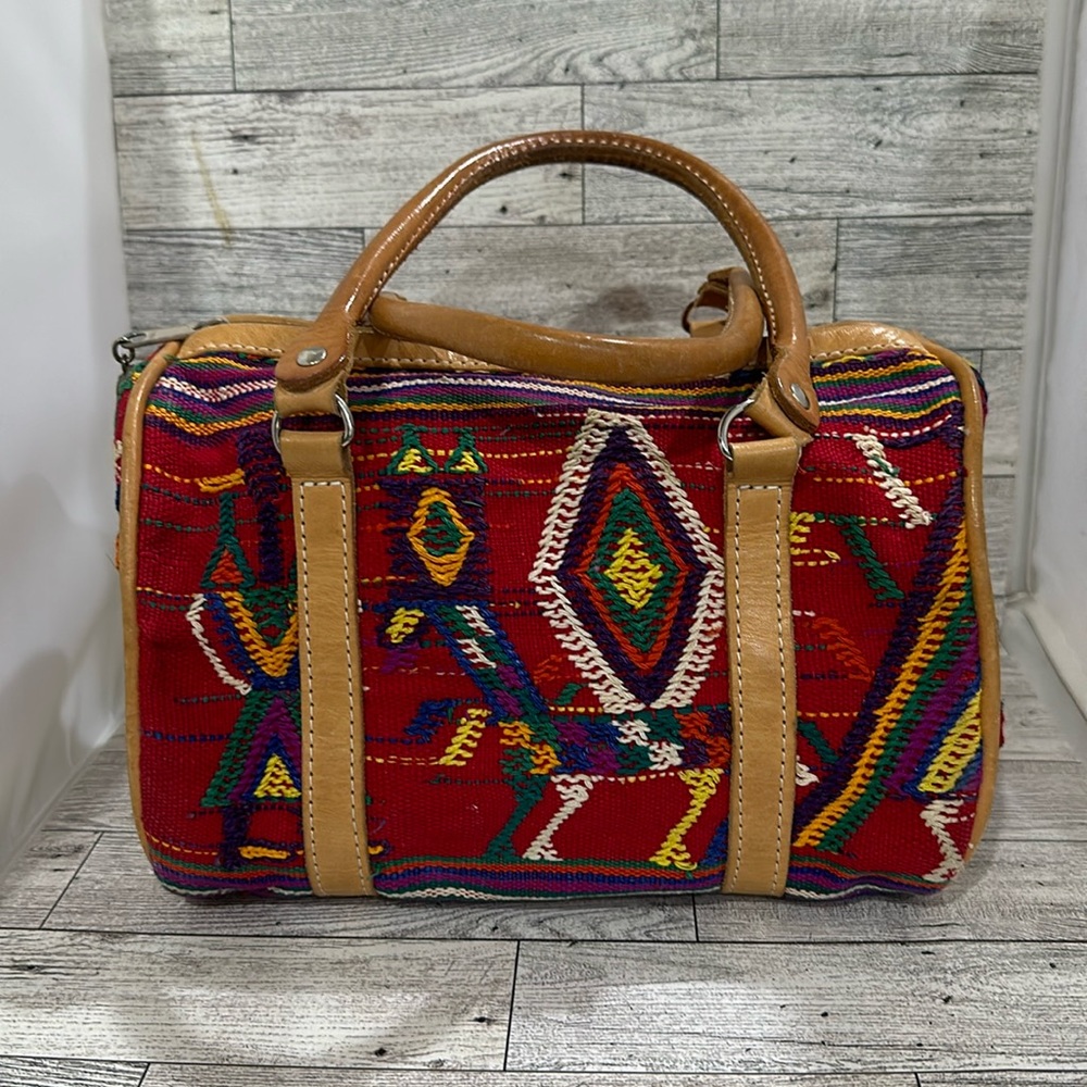 Vintage The Elephant Walk-Handcrafted red tapestry leather Rug Bag